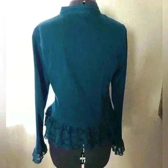 Forever 21 dark blue teal? ruffle edges and sleeves sweater Large - Picture 6 of 8